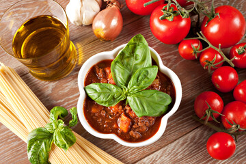 Rustic bolognese meat sauce. Typical Italian dish.