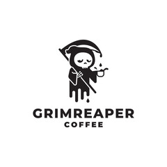 Cute Grim Reaper Hold A Coffee Mug Logo