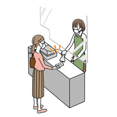 感染症対策をしてレジでQRコード決済をする女性