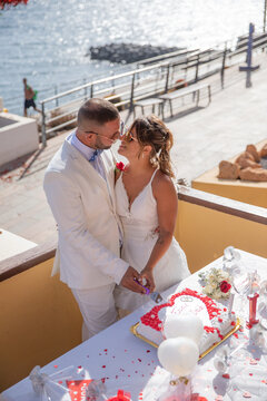 Newlywed Couple Cuts The Wedding Cake
