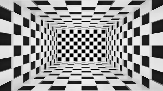 Abstract square corridor, concept black and white matrix box design., Looping 4K video