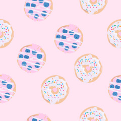 Fototapeta na wymiar Donuts seamless pattern on pink background.