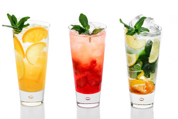 lemonade with ice on white background