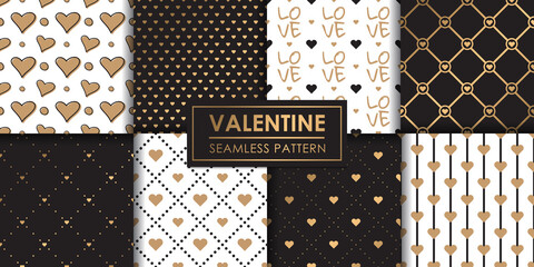 Luxury Valentine hearts seamless pattern set.