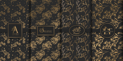 Luxury logo and gold packaging pattern floral design.