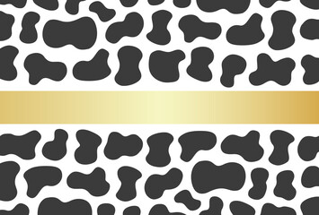 シンプルな牛柄と金色リボンのテクスチャー：2021年の干支・牛の模様 - はがきサイズ・シームレス
