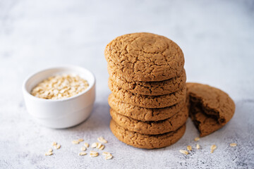 Fresh sweet healthy oatmeal cookies with oats