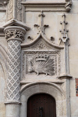 Sculpture and detail of the façade of the Blois castle on the banks of the Loire in France