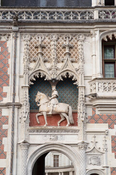 Statue Of Francis I On The Façade Of The Castle Of Blois On The Banks Of The Loire In France