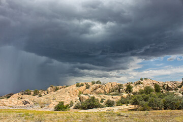 Storm clouds with rain landscape - 401803973