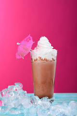 Chocolate  cocktail on pink background