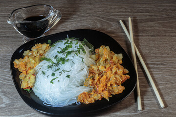 Funchose, a bean noodles, traditional Asian cuisine.