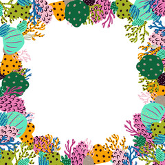 Abstract frame made of flowers and corals. Marine plants. Vector illustration.