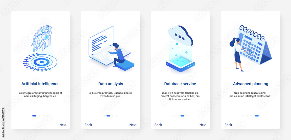 Aufkleber isometric artificial intelligence digital technology vector illustration. ux, ui onboarding mobile a