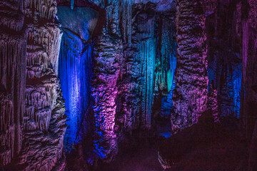 Lichtillumination,in der Höhle Cuevas de Arta, die Höhle von Arta, Mallorca, Spanien