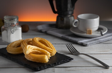 Churros, sometimes referred to as the Spanish donuts, is a snack made from deep-fried wheat dough.