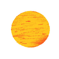 Sun in grunge style. Orange circle on white background.