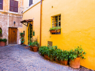 Fototapeta na wymiar Trastevere. Beautiful old street in Trastevere. Rome, Italy.
