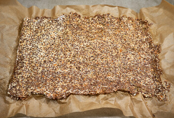 Dried flax seed ready to be divided into smaller pieces.
