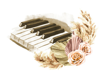 Piano keys  and boho composition © dariaustiugova