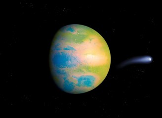 super-earth planet, realistic exoplanet, earth-like planet in far space, planets background 3d render