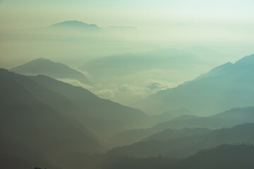 Naklejka premium View of Himalays during sunrise at Binsar, a hill station in Almora district, Uttarakhand, India.