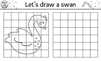 Complete the swan picture. Vector Saint Valentine day drawing practice worksheet. February printable black and white activity for pre-school children. Copy the picture game for kids with cute bird. .