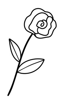 Vector black and white rose. Saint Valentine’s day contour symbol. Cute plant line icon. Playful flower illustration or coloring page.