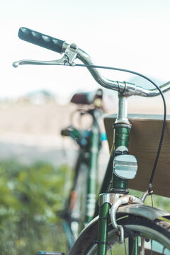 Retro bike adventure: Front picture of vintage bike, blurred background