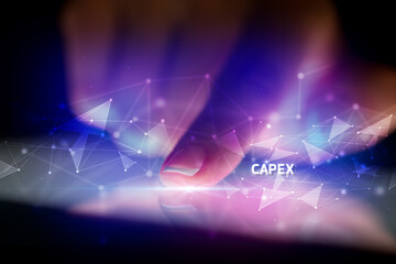 Finger touching tablet with CAPEX inscription, business concept