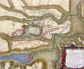 An illustration of an antique map of the Battle of Oudenarde in Belgium