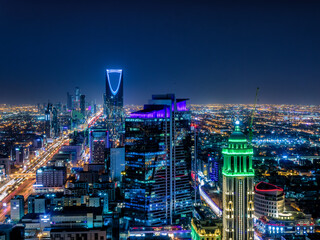 city at night_Kingdom of Saudi Arabia Landscape at night - Riyadh Tower Kingdom Center - Kingdom...
