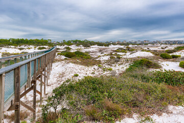 Dear Lake State Park, sand dunes, boardwalk and homes