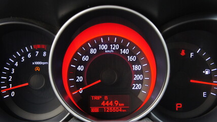 Photo of the car speedometer, dashboard inside the car