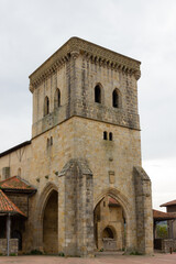 Fototapeta na wymiar Facade of Santa Maria Church on cloudy day in Erandio, Basque Country. Historical building, Gothic architecture style, Catholic religion concepts