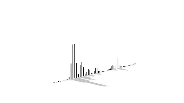 3D Audio Waveform. Black sound waves bars on a white background. Animated waveform casting a shadow.