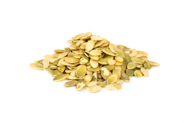 peeled pumpkin seeds isolated on white background