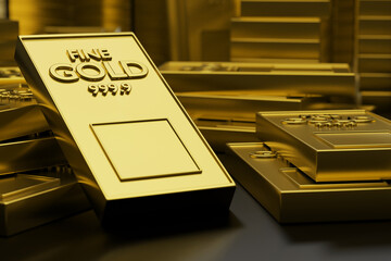 Stack of Fine Gold bars wealthy concept ,3d rendering,illustration,selective focus