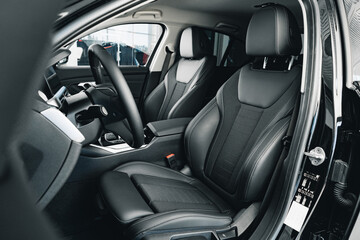 Interior of new prestige comfortable car close up