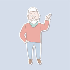 Sticker attractive man,the man held up his hand.Vector illustration cartoon design.
