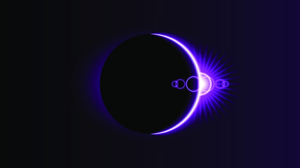 Sun Eclipse Pink Fire Dark Background Vector Moon Design Style Space Science Glow Light