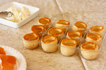 Sweet and Savory VolAuVents Pastry ready to be stuffed. Delicious pastries finger food