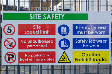 A site safety sign on the entrance to a building site