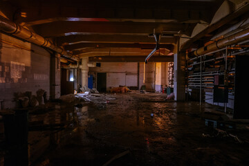 Old broken empty abandoned industrial building interior