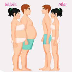 illustration of obese couple before and after diet