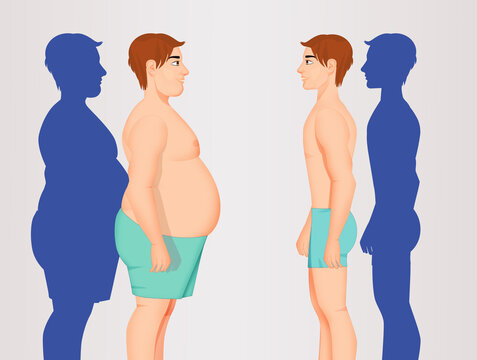 illustration of obese man after diet