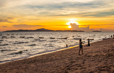 Pattaya District Chonburi Thailand Asia
Feelings of freedom, enjoying life, being satisfied with yourself, and happiness on Jomtien Beach