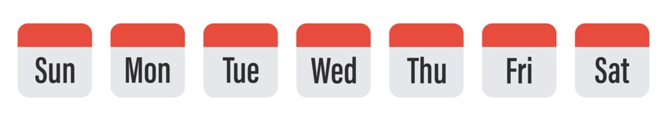 Week calendar icons set. Planner symbol, sign. Simple  weekly icon isolated. Vector illustration.