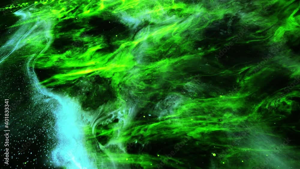Wall mural the surface of green nebula clouds hovering in the dark universe.