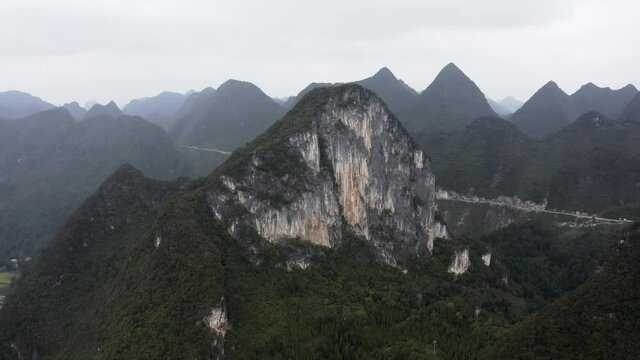 Amazing karst mountain pinnacles, China remote wilderness, Getu Valley, aerial